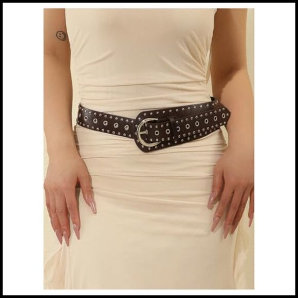 Studded PU Leather Belt Punk Western Y2K Vintage Cowgirl Waist Accessory